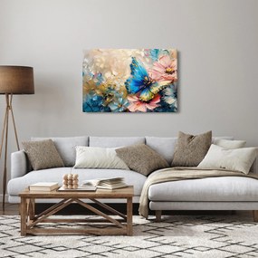 Obraz - Maľba kvetov a motýľov (90x60 cm)