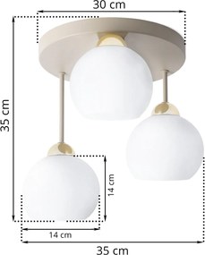 Stropné svietidlo Eliza, 3x biele sklenené tienidlo, g/be, o