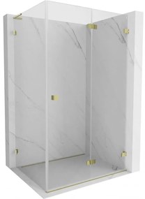 Mexen Lunar-F L, 1-krídlový sprchový kút so skladacími dverami, pravý, 90 x 80 cm, 8mm číre sklo, zlatý lesklý profil, 836L-090-080-50-00-P