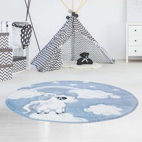 Dekorstudio Okrúhly detský koberec BEAUTY Modrý jednorožec Priemer koberca: 120cm
