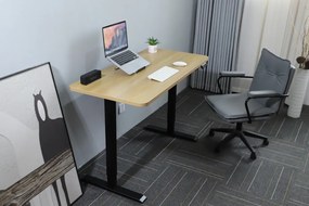 Výškovo nastaviteľný elektrický stôl BestBerg BBAT-14BWD / rozmer 140x70 cm / výška 93,4-125,4 cm / čierna/drevo