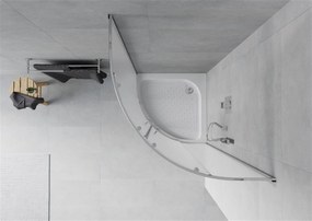 Mexen Rio, štvrťkruhový sprchovací kút s posuvnými dverami 80 x 80 cm, 5mm sklo námraza, chrómový profik+ biela vysoká vanička Rio, 863-080-080-01-30-4710