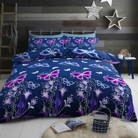 Bavlnené obliečky VIOLET BUTTERFLY tmavomodré, 100% bavlna Rozmer obliečky: 70 x 90 cm | 140 x 200 cm