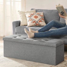 Úložný otoman, skladacia taburetka, 110 cm, nosnosť do 300 kg, svetlosivý