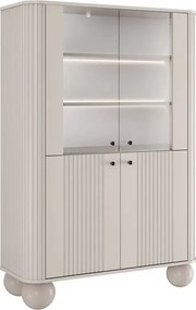 Vitrína Vesper 103 cm štvordverová - kašmír / čierne úchytky / guľové nohy