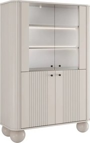 Vitrína Vesper 103 cm štvordverová - kašmír / čierne úchytky / guľaté nohy