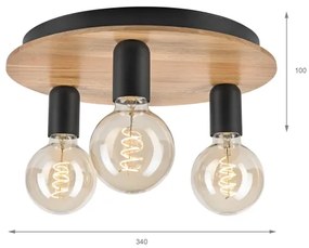 Stropné svietidlo DUSTY 3xE27/15W/230V pr. 34 cm dub/čierna