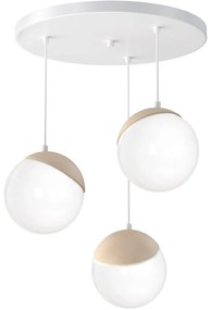 Závesné svietidlo Sfera, 3x biele sklenené tienidlo, w/drevo, o