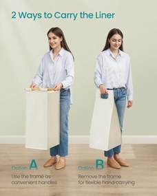 Prádlový kôš s 2 priehradkami, na bielizeň, 100 litrový, 63 x 33 x 78 cm, krémovo biely