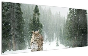 Obraz leoparda v snehu (120x50 cm)
