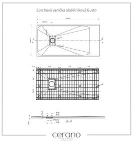 Cerano Gusto, obdĺžniková sprchová vanička 140x70x3 cm z minerálneho kompozitu, čierna matná, CER-CER-414614