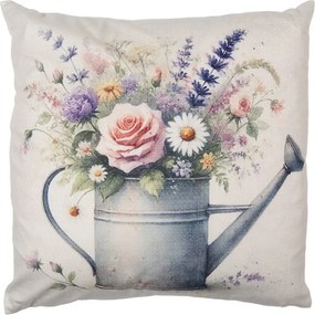 Béžová obliečka na vankúš kanvička s kvetmi - 45*45cm