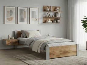 Posteľ IKAROS 90 x 200 cm, dub artisan/sivá Rošt: S lamelovým roštom, Matrac: Matrac DELUXE 10 cm