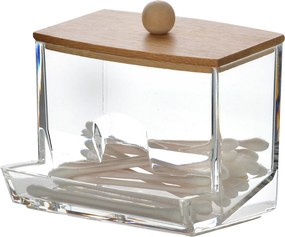 Kozmetický organizér na vatové tyčinky BEA 8,5x5,5x8,5 cm bambus/číry