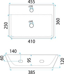Rea Altea, umývadlo na dosku 455x360x120 mm, biela imitácia kameňa - Cloudy, REA-U9242