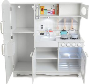 Drevená detská kuchynka s LED osvetlením, doplnkami a zvukovými efektmi