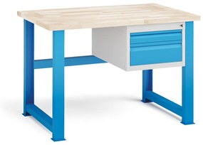 Dielenský stôl KOVONA, 2 zásuvky na náradie, buková škárovka, pevné nohy, 1200 mm