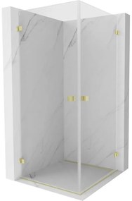 Mexen Lunar-B Duo, výklopný sprchový kút 90 x 90 cm, 8mm číre sklo, zlatý matný profil, 832-090L-090P-55-00