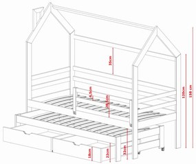 Detská domčeková posteľ s prístelkou a šuplíky DAISY - 200x90 cm - biela