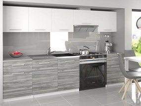 Kuchynská linka Belini 240 cm biely mat / šedý antracit Glamour Wood s pracovnou doskou Uniqa3  TOR UNIQA3/3/WT/WTGW1/0/E