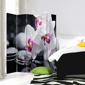 Ozdobný paraván Květiny Zen orchidej - 180x170 cm, päťdielny, obojstranný paraván 360°