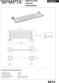 Bemeta Design BETA: Držiak uterákov, 600 mm - 132205082