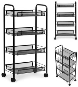 ModernHome Policový kovový organizér na kolieskach, 4 police, čierna ModernHome