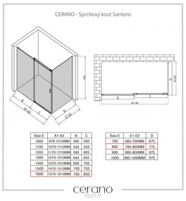 CERANO - Sprchovací kút Santoro Ľ/P - 8 mm - chróm, transparentné sklo - 160x80 cm - posuvný, CER-CER-8050BD7371