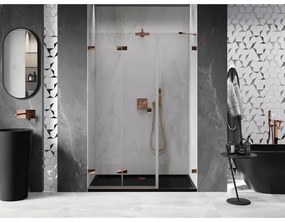 Mexen Lunar-F, skladacie ľavé sprchové dvere 125 cm, 8mm číre sklo, ružové zlato profil, 836S-125-050-60-00-L