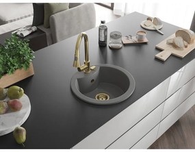 Mexen Diego, 1-komorový granitový drez 488x488x167 mm a drezová batéria Elia, šedá, 6512-71-670101-50