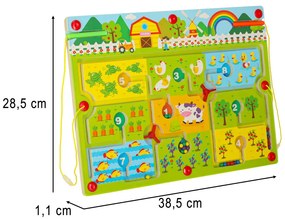 KIK Magnetická hra – Bludisko na cesty pre deti 3+ (drevená, farma, s magnetickou fixkou)