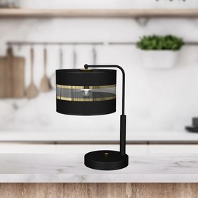 Stolná lampa Ultimo, 1x čierne/zlaté textilné tienidlo, b