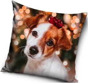 Vianočný vankúš - motív Psík s mašličkou - 40 x 40 cm