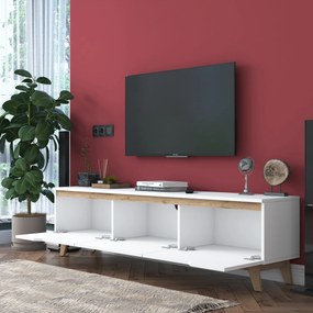 TV stolík/skrinka Damien (biela + orech svetlý). Akcia -15%. Vlastná spoľahlivá doprava až k Vám domov. 1073397