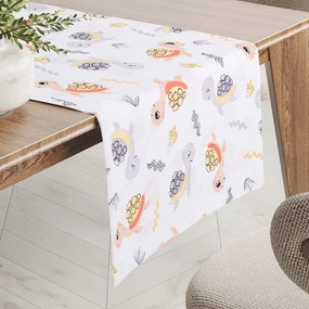 Biante Detský bavlnený behúň na stôl Sandra SA-373 Veselé korytnačky na bielom 35x120 cm