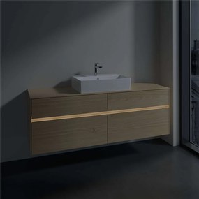 VILLEROY &amp; BOCH Collaro závesná skrinka pod umývadlo na dosku (umývadlo v strede), 4 zásuvky, s LED osvetlením, 1600 x 500 x 548 mm, Nordic Oak, C134B0VJ