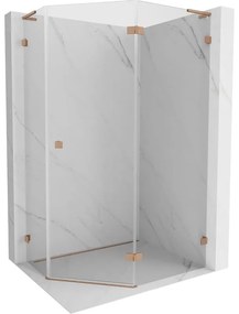 Mexen Lunar, L pravý výklopný päťuholníkový sprchový kút 100 x 90 cm, 8mm číre sklo, profil medená matná, 831L-100P-090L-65-00-P