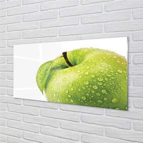 Obraz na skle Jablko zelená vodné kvapky 140x70 cm