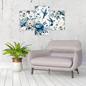 Obraz - Kolibríky s kvetmi (90x60 cm)