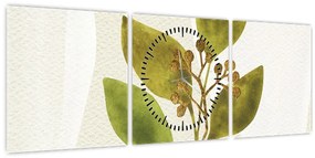 Obraz - Akvarelová vetvička N⁰1 (s hodinami) (90x30 cm)