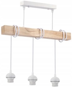 BERGE LED drevené závesné stropné svietidlo, biele, 3xE27, drevená guľa