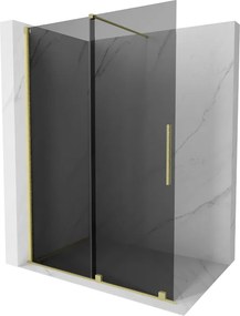 Mexen Velar, sprchová zástena s posuvnými dverami Walk-in 140 x 200 cm, 8mm šedé sklo, zlatá matná, 871-140-000-43-55