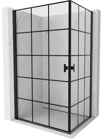 Mexen Mist-B Duo, 2-krídlový výklopný sprchový kút 80 x 70 cm, číre sklo-čierna mriežka, 8A2-080L-070P-70-77