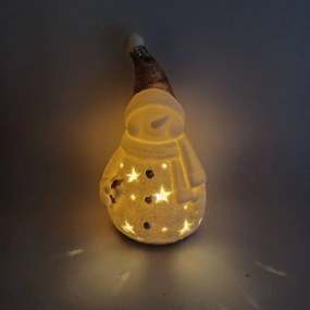 DECOLED Keramický sněhulák, 9,3 x 8,8 x 16,5 cm, teple bílá, 2xLR44