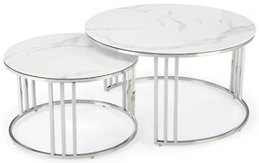 Konferenčný stolík Mercury 2 biela mramor/strieborný 60/80