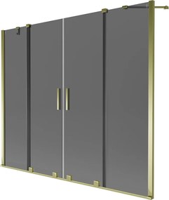 Mexen Velar Duo, 2-krídlová posuvná vaňová zástena 170 x 150 cm, 8mm šedé sklo, zlatý lesklý profil, 896-170-000-42-50