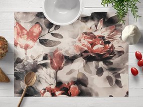 Biante Dekoračné prestieranie na stôl Parma PM-111 Tehlovo červené kvety na dymovo sivohnedom 30x40 cm