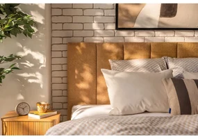 Čalúnená dvojlôžková posteľ s úložným priestorom s roštom 160x200 cm v horčicovej farbe Thessa Bold Line – Bonami Selection