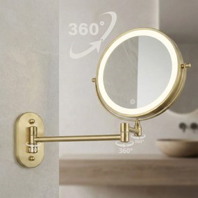 Rea Glow, kozmetické LED zrkadlo nástenné 20 cm, zlatá matná, HOM-70002