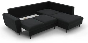 Čierna zamatová rozkladacia/s úložným priestorom rohová pohovka (pravý roh/do L) Kyoto – Cosmopolitan Design